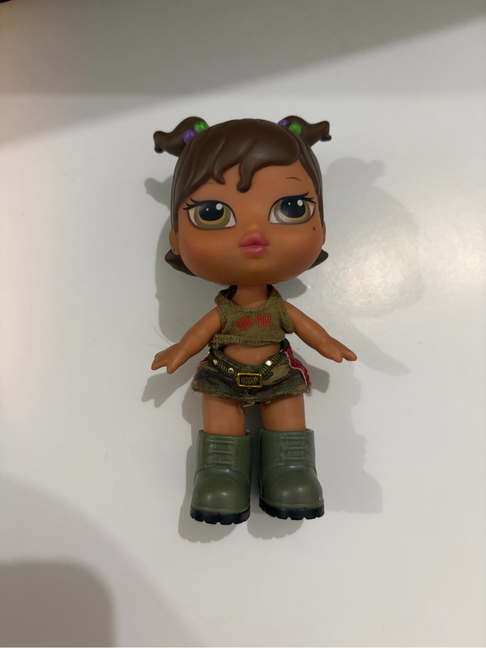 Baby Bratz Doll in Brown Hair and Olive Green original Outfit Yasmin
